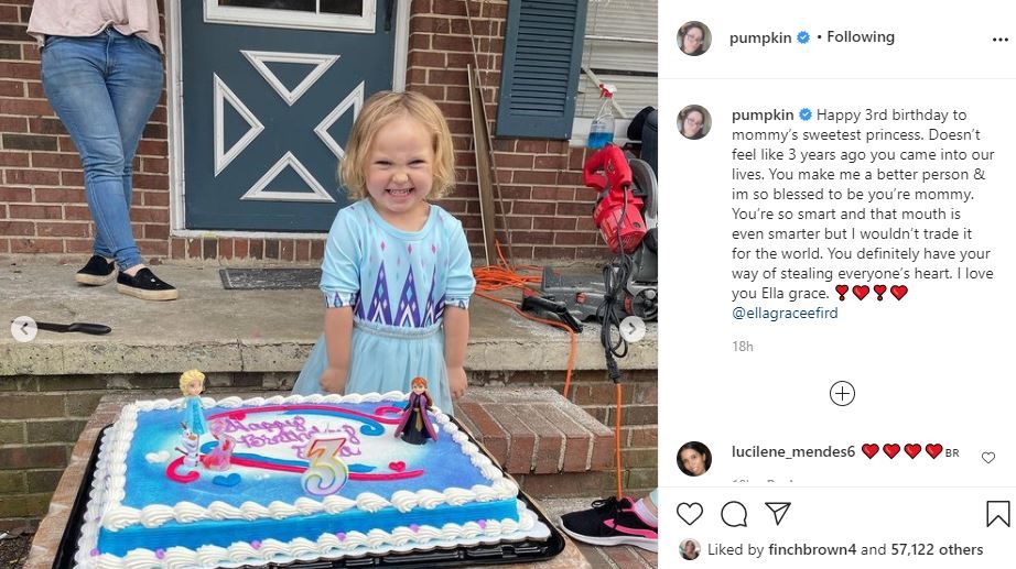 Pumpkin comparteix fotos d’aniversari d’Ella Grace de tres anys